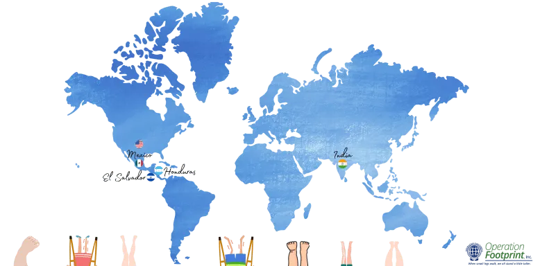 Operation Footprint map of the world marking Mexico, El Salvador, Honduras, and India